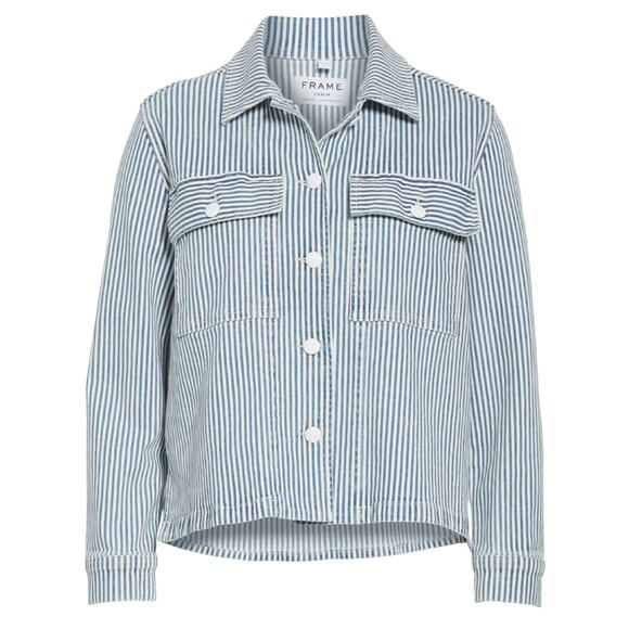 FRAME Engineer Striped Denim Shirt Jacket XS - Picture 1 of 14